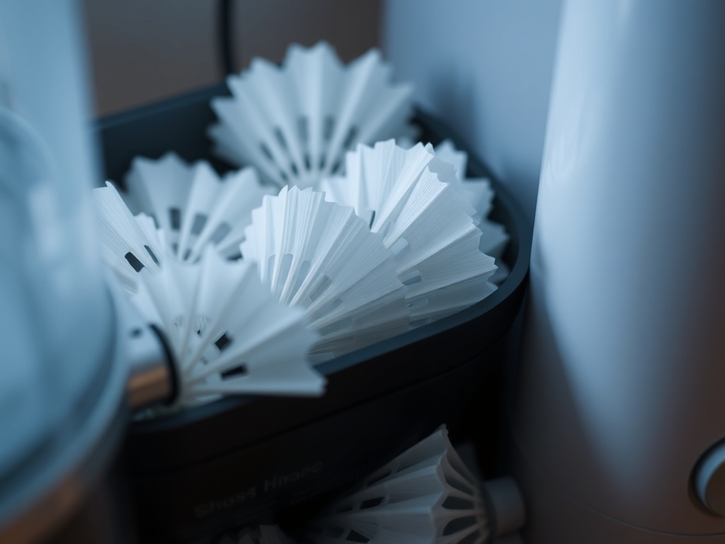 가습기 옆에서 습도를 공급받고 있는 셔틀콕 보관통의 모습